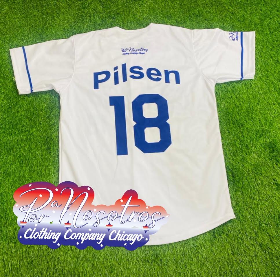 Pilsen, Chicago, IL JERSEY, original black and white, Blue/wht